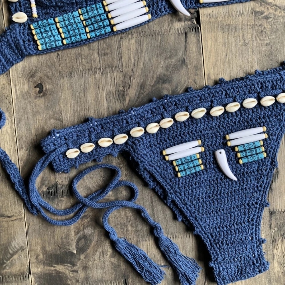MACRAME BOHO BEADED BRAIDED BIKINI - Picture 4 of 5